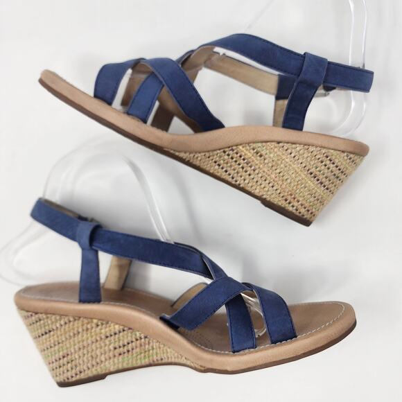 UGG Australia Wedge Sandal Women 9.5 Gaiana Blue Leather Strappy Woven Heel - Picture 6 of 11